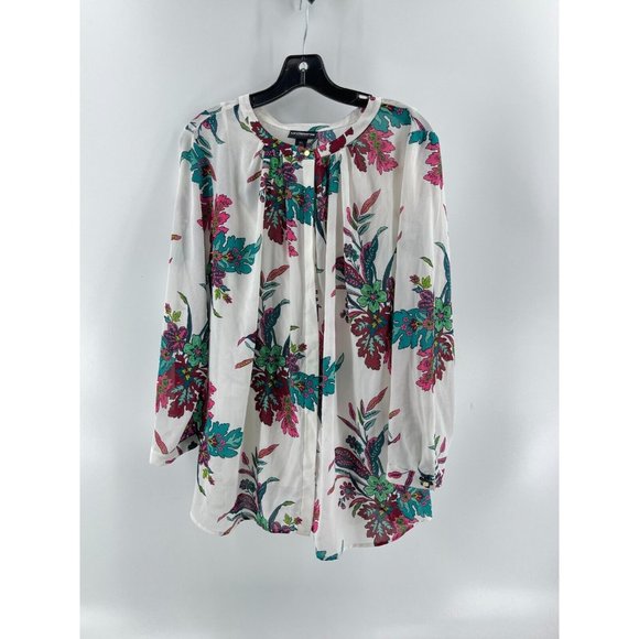 Liz Claiborne Career Long Sleeve Floral Print Hidden Button Front Top Blouse XL - Picture 2 of 16